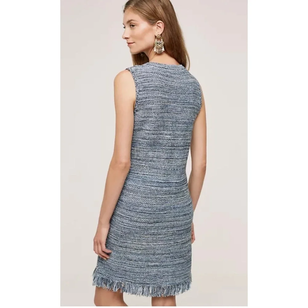 Anthropologie Shift Dress Size XS Stone Blue Holding Horses Fringe Edges PERFECT